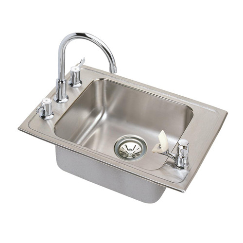 Elkay Lustertone Classic Stainless Steel 25" x 17" x 6-1/2" 4-Hole Single Bowl Drop-in Classroom ADA Sink Kit with Filter