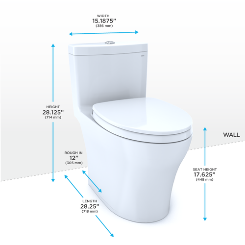 Toto Aquia IV One Piece Elongated Auto Flush Washlet+ Ready Universal Height Toilet Dual Flush 0.9 and 1.28 GPF with SS124 SoftClose Seat in Ebony