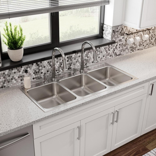 Elkay Lustertone Classic Stainless Steel 46" x 22" x 7-5/8", 6-Hole Triple Bowl Drop-in Sink