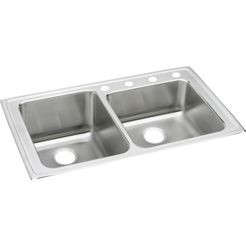 Elkay Lustertone Classic Stainless Steel 37" x 22" x 10" Offset 4-Hole Double Bowl Drop-in Sink