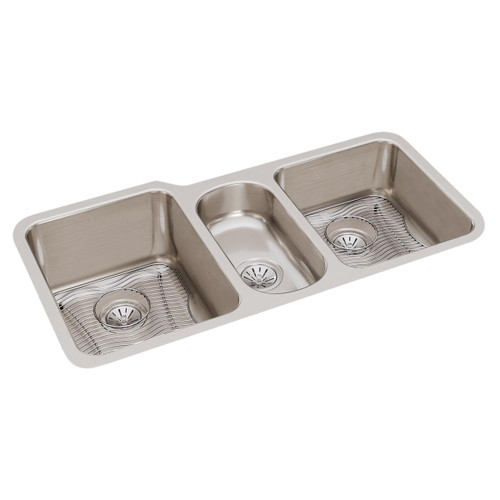 Elkay Lustertone Classic Stainless Steel 40" x 20-1/2" x 9-7/8", Triple Bowl Undermount Sink Kit