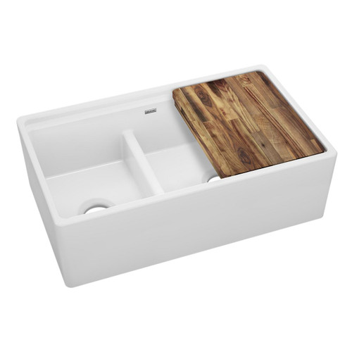 Elkay Fireclay 33" x 19-15/16" x 9-3/16" 60/40 Double Bowl Farmhouse Workstation Sink with Aqua Divide White