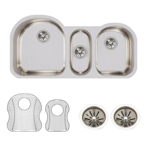 Elkay Lustertone Classic Stainless Steel 39-1/2" x 20" x 10", Triple Bowl Undermount Sink Kit