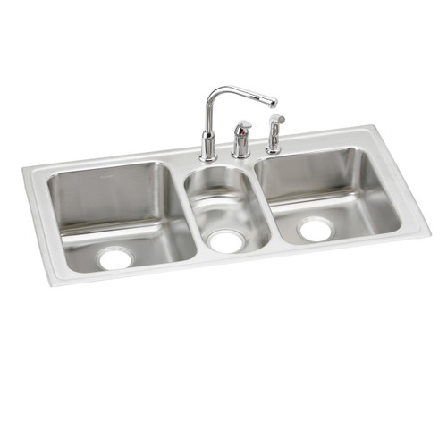 Elkay Lustertone Classic Stainless Steel 43" x 22" x 10", Triple Bowl Drop-in Sink + Faucet Kit