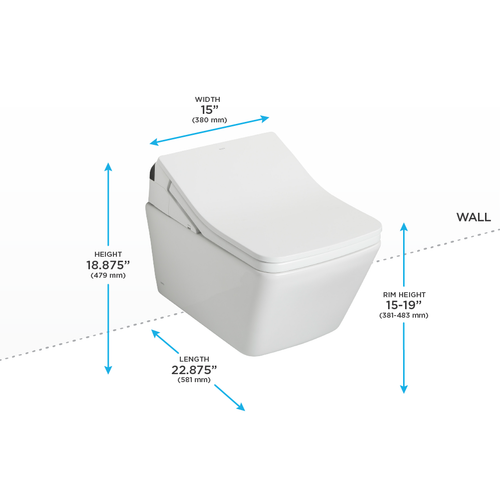 Toto SP Wall Hung Square Toilet with CEFIONTECT 0.9 and 1.28 GPF and SX Bidet Seat and DuoFit In-Wall Dual-Flush Tank System in Matte Silver Toto SP Wall Hung Square Toilet with CEFIONTECT 0.9 and 1.28 GPF and SX Bidet Seat and DuoFit In-Wall Dual-Flush Tank System in Matte Silver
