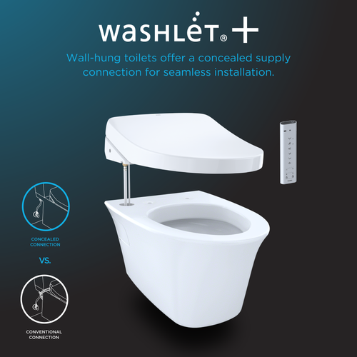 Toto SP Wall Hung Square Toilet with CEFIONTECT 0.9 and 1.28 GPF and SX Bidet Seat and DuoFit In-Wall Auto Dual-Flush Tank System in Matte Silver