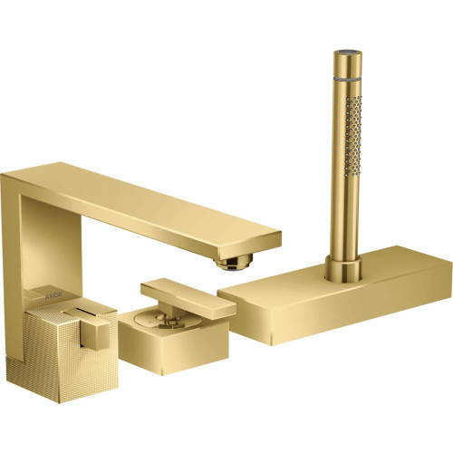 AXOR 46431991 Edge 3-Hole Roman Tub Set Trim with 1.75 GPM Handshower - Diamond Cut in Polished Gold Optic