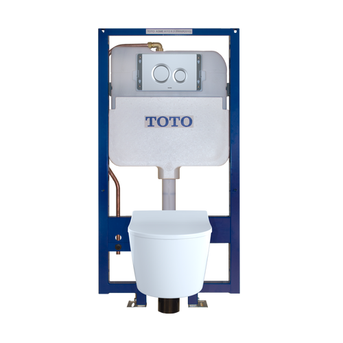 Toto RP Wall Hung D Shape Toilet with CEFIONTECT 0.9 and 1.28 GPF and DuoFit In-Wall Dual-Flush Tank System in Matte Silver