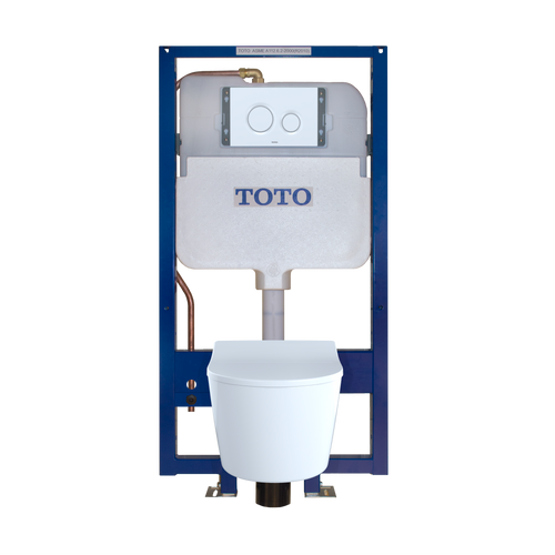 Toto RP Wall Hung D Shape Toilet with CEFIONTECT 0.9 and 1.28 GPF and DuoFit In-Wall Dual-Flush Tank System in White