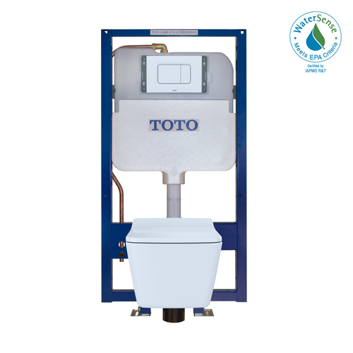 TOTO SP Wall-Hung Square-Shape Toilet and DuoFit In-Wall 1.28 and 0.9 GPF Dual-Flush Tank System with Copper Supply- CWT449249CMFG#WH