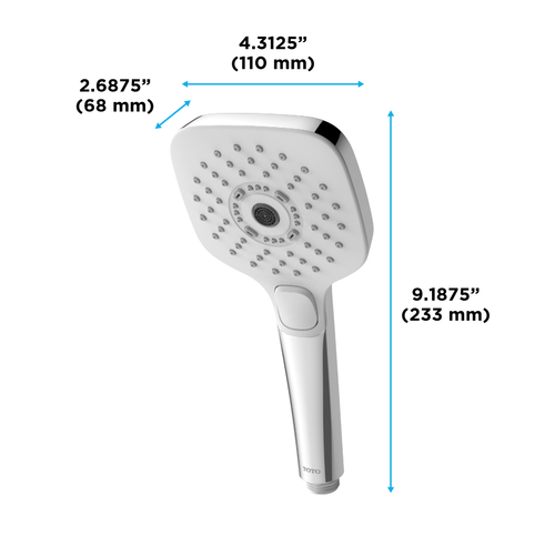 Toto G Series Square Three Spray Modes 4 inch 1.75 GPM Handshower with ACTIVE WAVE, COMFORT WAVE, and WARM SPA, Polished Chrome - TBW02015U4#CP