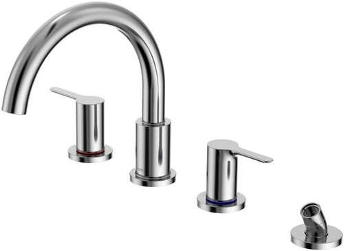 Toto LB Two-Handle Deck-Mount Roman Tub Filler Trim with Handshower, Polished Chrome - TBS01202U#CP