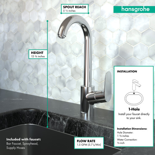 Hansgrohe 04507831 Focus Bar Faucet, 1.5 GPM in Polished Nickel