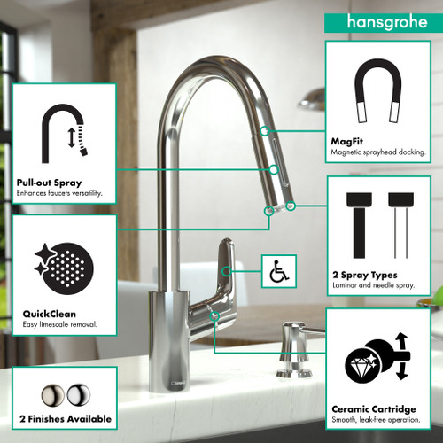 Hansgrohe 04505670 Focus High Arc Kitchen Faucet, 2-Spray Pull-Down, 1.75 GPM in Matte Black