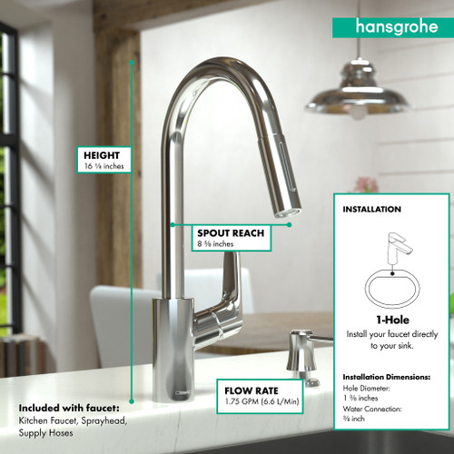 Hansgrohe 04505670 Focus High Arc Kitchen Faucet, 2-Spray Pull-Down, 1.75 GPM in Matte Black