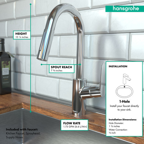 Hansgrohe 04506831 Focus Prep Kitchen Faucet, 2-Spray Pull-Down, 1.75 GPM in Polished Nickel Hansgrohe 04506831 Focus Prep Kitchen Faucet, 2-Spray Pull-Down, 1.75 GPM in Polished Nickel
