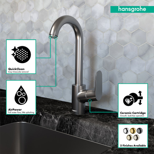 Hansgrohe 04507341 Focus Bar Faucet, 1.5 GPM in Brushed Black Chrome