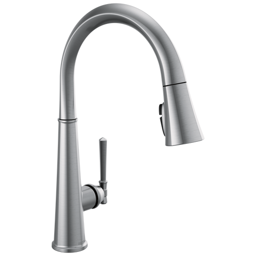 Delta Emmeline Single Handle Pull Down Kitchen Faucet in Lumicoat Arctic Stainless Finish - 9182-AR-PR-DST