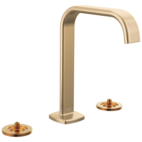 Brizo Allaria Widespread Lavatory Faucet with Square Spout - Less Handles in Luxe Gold Finish - 65368LF-GLLHP-ECO