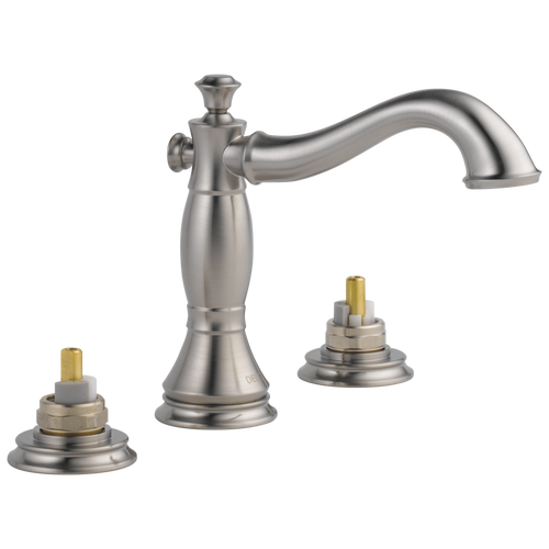 Delta Cassidy Two Handle Widespread Bathroom Faucet - Less Handles with Metal Drain & Pop Up in Stainless Finish - 3597LF-SSMPU-LHP