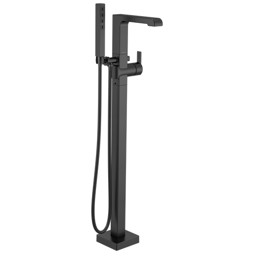 Delta Ara Single Handle Floor Mount Tub Filler Trim with Hand Shower in Matte Black Finish - T4767-BLFL