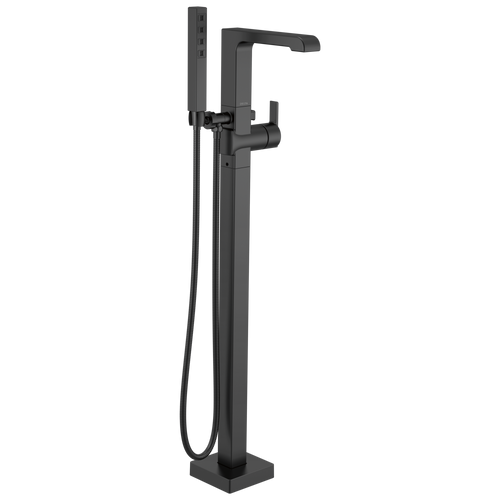 Delta Ara Single Handle Floor Mount Tub Filler Trim with Hand Shower in Matte Black Finish - T4767-BLFL