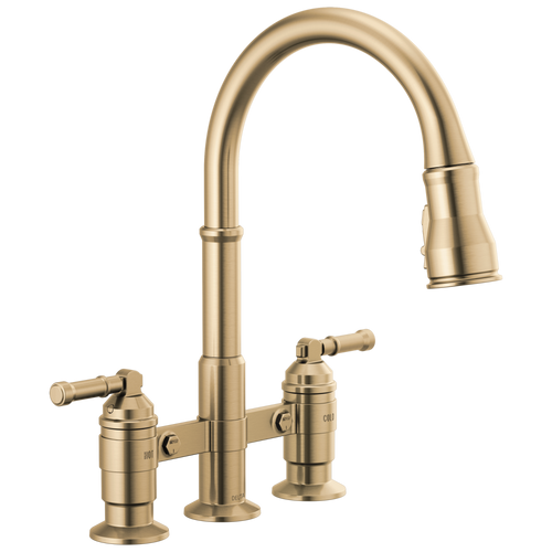 Delta Broderick Two Handle Pull-Down Bridge Kitchen Faucet in Champagne Bronze Finish - 2390L-CZ-DST
