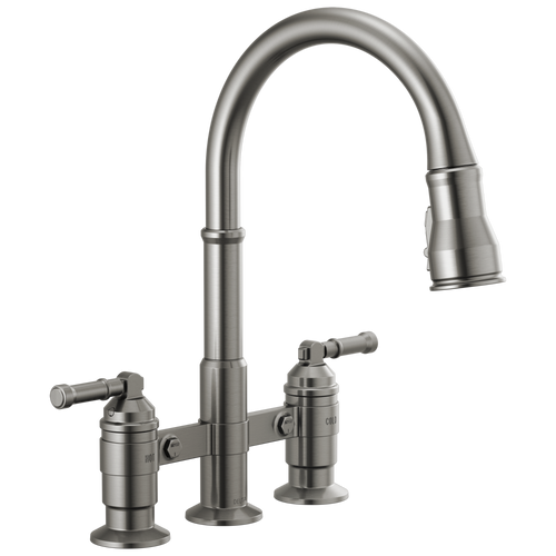 Delta Broderick Two Handle Pull-Down Bridge Kitchen Faucet in Black Stainless Finish - 2390L-KS-DST Delta Broderick Two Handle Pull-Down Bridge Kitchen Faucet in Black Stainless Finish - 2390L-KS-DST