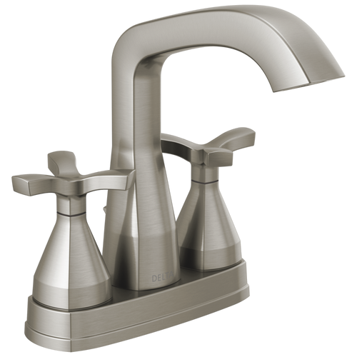 Delta Stryke Centerset Faucet with Cross Handles & Metal Drain & Pop Up in Stainless Finish - 257766-SSMPU-DST