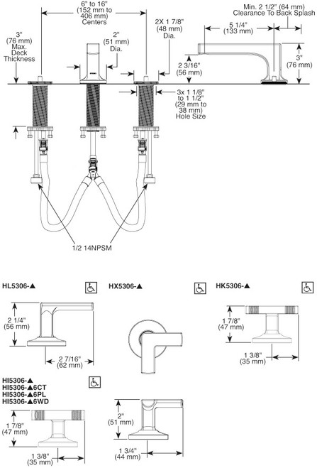 Brizo Kintsu Widespread Lavatory Faucet with Low Spout - Less Handles 1.5 GPM