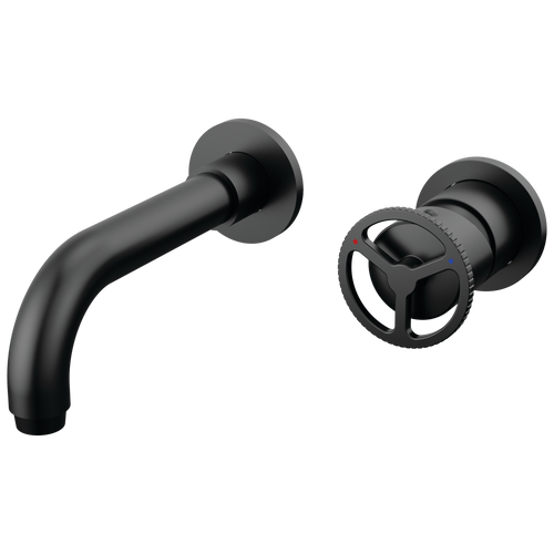 Delta Trinsic Single Handle Wall Mount Bathroom Faucet Trim with Wheel Handle in Matte Black Finish - T3558LF-BLWL