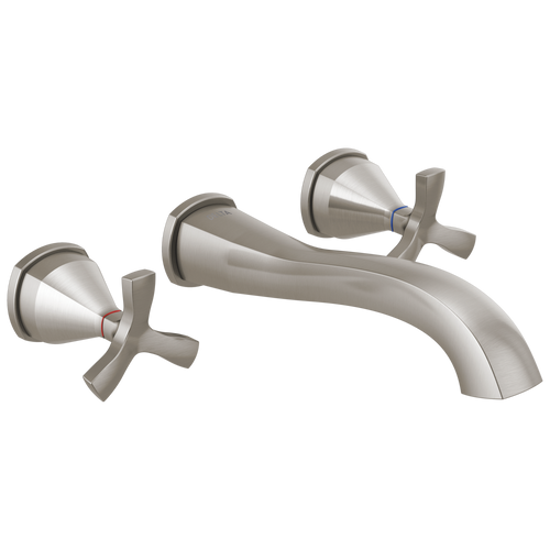 Delta Stryke Two Handle Wall Mount Bathroom Faucet with Cross Handles in Stainless Finish - T35766LF-SSWL Delta Stryke Two Handle Wall Mount Bathroom Faucet with Cross Handles in Stainless Finish - T35766LF-SSWL