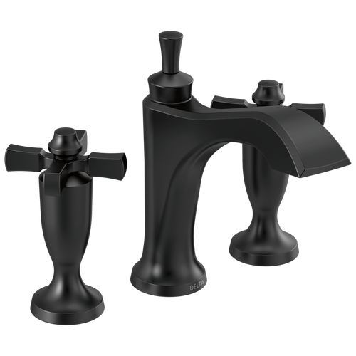 Delta Dorval Two Handle Widespread Bathroom Faucet with Cross Handles & Metal Drain & Pop Up in Matte Black Finish - 3557-BLMPU-DST