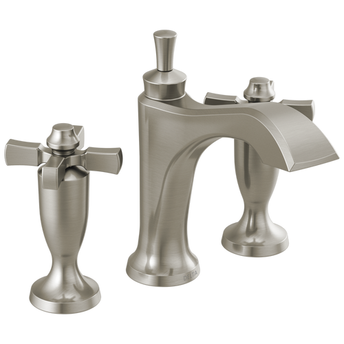 Delta Dorval Two Handle Widespread Bathroom Faucet with Cross Handles & Metal Drain & Pop Up in Stainless Finish - 3557-SSMPU-DST