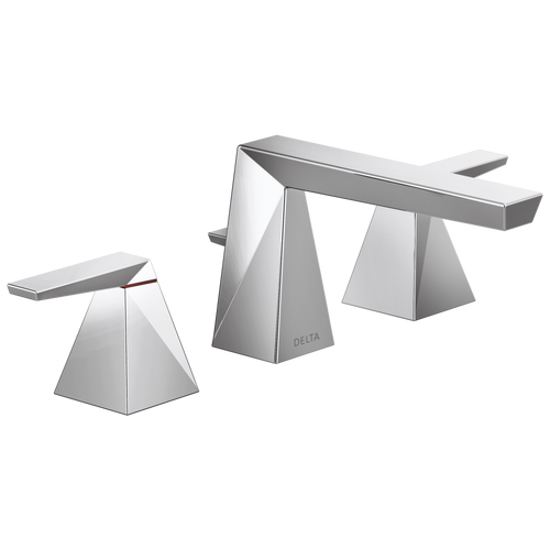 Delta Trillian Two Handle Widespread Bathroom Faucet with Metal Drain & Pop Up in Lumicoat Chrome Finish - 35543-PR-MPU-DST