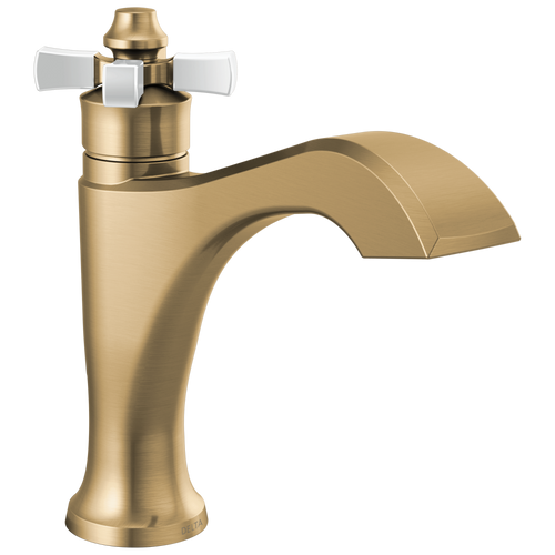 Delta Dorval Single Handle Bathroom Faucet with Cross Handle & Metal Drain & Pop Up in Champagne Bronze / Porcelain Finish - 557-GSMPU-DST