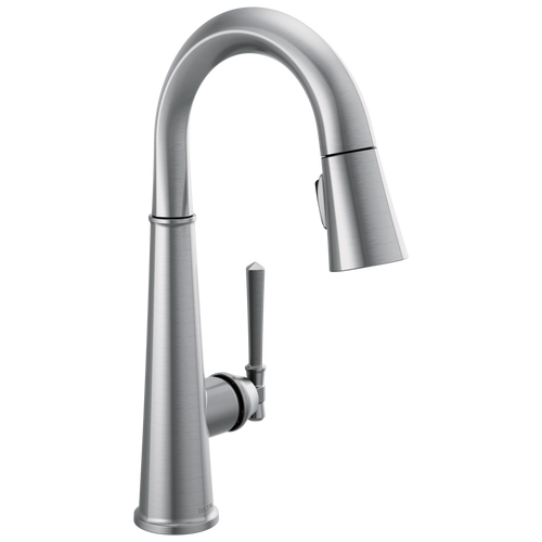 Delta Emmeline Single Handle Pull Down Bar/Prep Faucet in Lumicoat Arctic Stainless Finish - 9982-AR-PR-DST