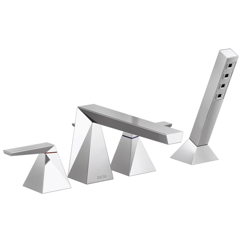 Delta Trillian Two-Handle Roman Tub Trim with Hand Shower in Lumicoat Chrome Finish - T4743-PR