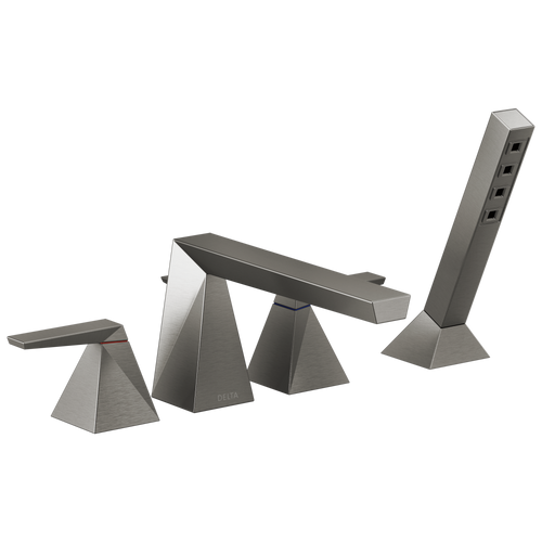 Delta Trillian Two-Handle Roman Tub Trim with Hand Shower in Lumicoat Black Stainless Finish - T4743-KS-PR