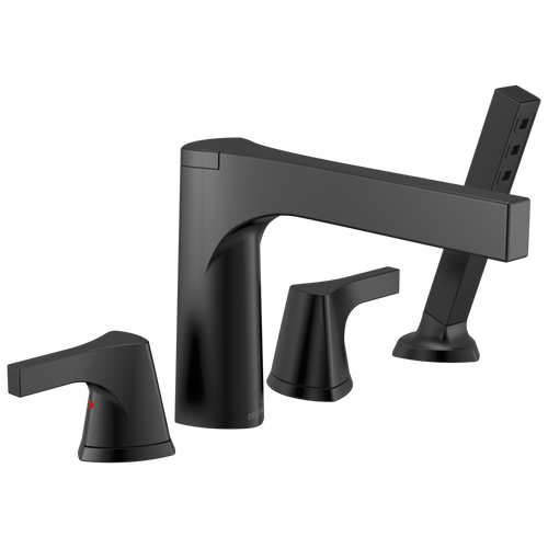 Delta Zura 4-hole Roman Tub with Handshower Trim in Matte Black Finish - T4774-BL