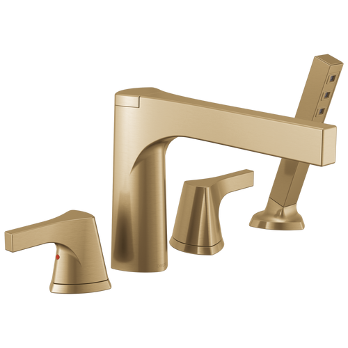 Delta Zura 4-hole Roman Tub with Handshower Trim in Champagne Bronze Finish - T4774-CZ