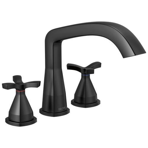 Delta Stryke Three Hole Roman Tub Trim with Cross Handles in Matte Black Finish - T27766-BL