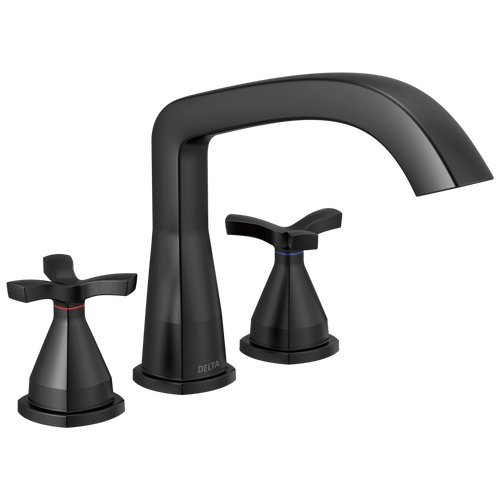 Delta Stryke Three Hole Roman Tub Trim with Cross Handles in Matte Black Finish - T27766-BL