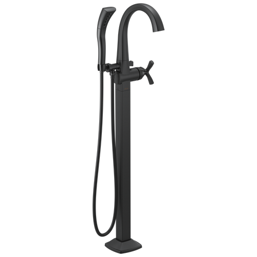 Delta Stryke Single Handle Floor Mount Arc Tub Filler Trim with Cross Handles in Matte Black Finish - T47776-BLFL