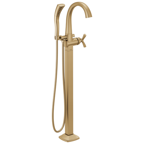 Delta Stryke Single Handle Floor Mount Arc Tub Filler Trim with Cross Handles in Champagne Bronze Finish - T47776-CZFL