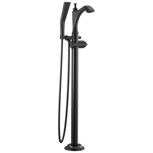 Delta Dorval Single Handle Floor Mount Tub Filler Trim - Less Handle in Matte Black Finish - T4756-BLLHP-FL