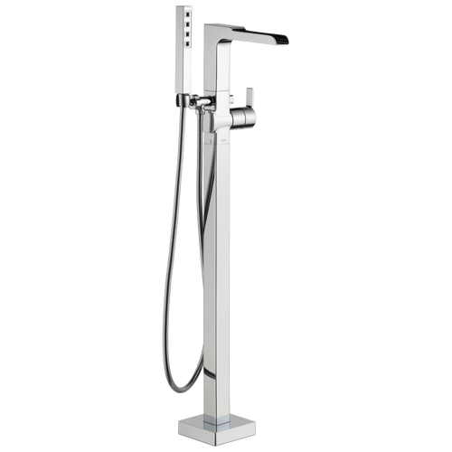 Delta Ara Single Handle Floor Mount Channel Spout Tub Filler Trim with Hand Shower in Chrome Finish - T4768-FL