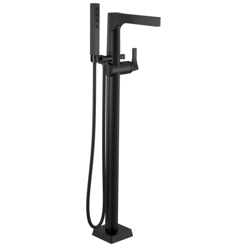 Delta Zura Single Handle Floor Mount Tub Filler Trim with Hand Shower in Matte Black Finish - T4774-BLFL