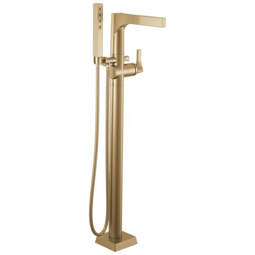 Delta Zura Single Handle Floor Mount Tub Filler Trim with Hand Shower in Champagne Bronze Finish - T4774-CZFL