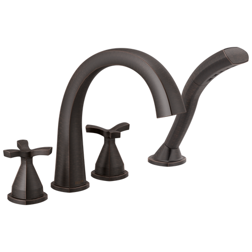 Delta Stryke Four Hole Arc Roman Tub Trim with Cross Handles in Venetian Bronze Finish - T47776-RB